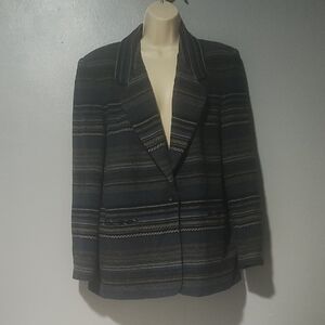 Private Concepts Vintage Striped Blue, Black and Gray Women's Blazer